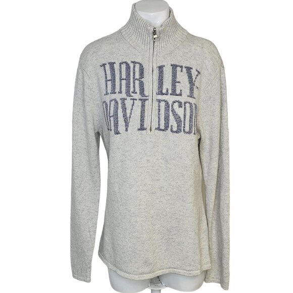 Harley Davidson Womens Wool Blend Logo 1/4 Zip Sweater Size XL - Picture 1 of 5